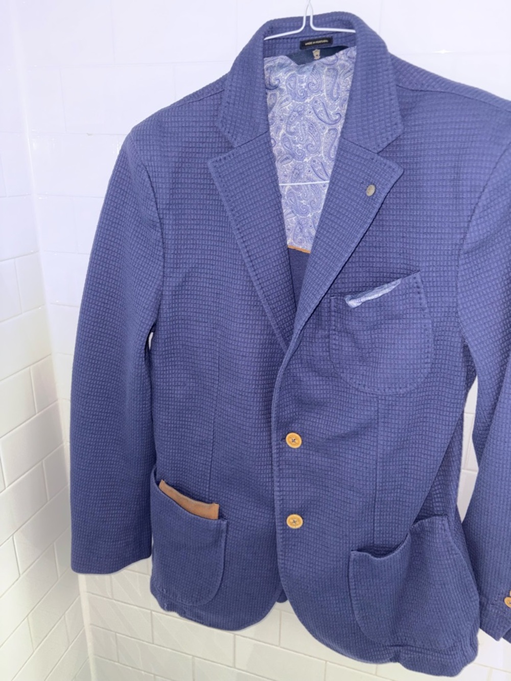 Men's Navy Textured Blazer - Casual Tailored Jacket
